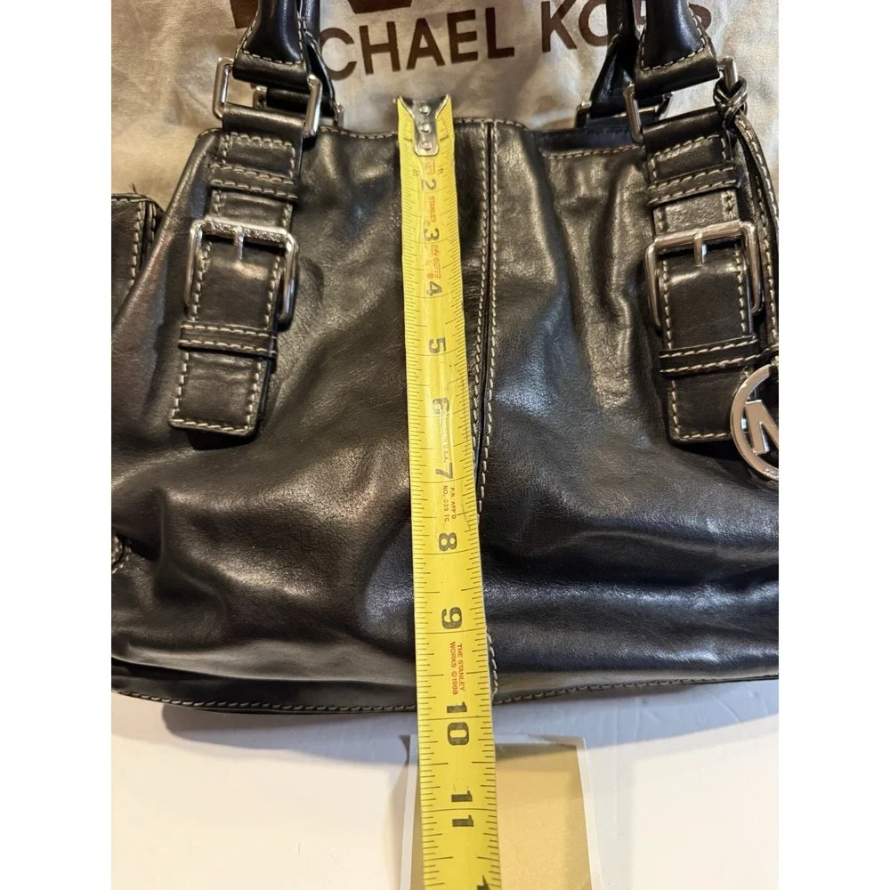 Michael Kors Black Leather Satchel Top Handle Bag Silver Hardware A-0807